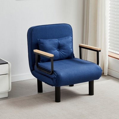 B&Q -  4 In 1 Folding Single Sofa Bed Convertible Lounge Sleeper Chair With Adjustable Backrest And Large Cushion Blue