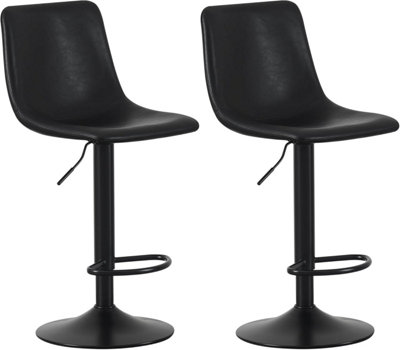 B&Q -  Set Of 2 Height Adjustable Kitchen Bar Stool Breakfast Chairs With Footrest Black- Stefan