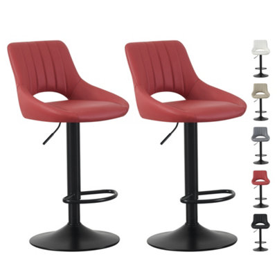 Mcc Direct Set Of 2 Height Adjustable Kitchen Bar Stools Breakfast Chairs With Footrest Stacey Red