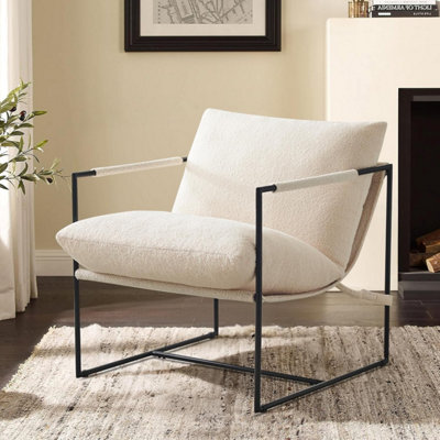 MCC Direct Boucle Fabric Lounge Chair With Metal Frame Upholstered Accent Chair Luca White
