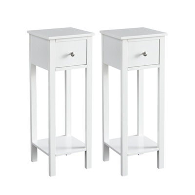 B&Q -  Set Of 2 Solid Wooden Bedside Table With Open Shelf And Drawer White Amelia By Mcc