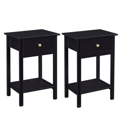 MCC Direct Set Of 2 Solid Wooden Bedside Table With Large Open Shelf And Drawer Black Arlo By Mcc