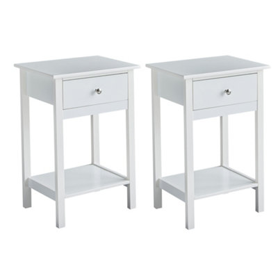 B&Q -  Set Of 2 Solid Wooden Bedside Table With Large Open Shelf And Drawer White Arlo By Mcc