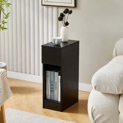 B&Q -  Solid Wooden Bedside Table With Open Shelf And Drawer Black Ava By Mcc