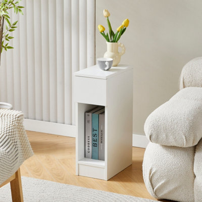 B&Q -  Solid Wooden Bedside Table With Open Shelf And Drawer White Ava By Mcc