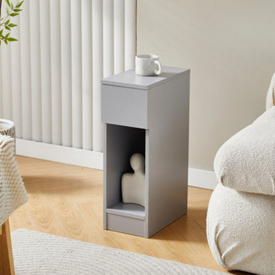 Mcc Direct Grey Solid Wooden Bedside Table With Open Shelf And Drawer Ava By Mcc