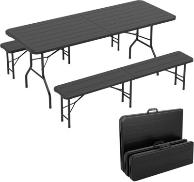 Mcc Direct Dark Folding Table And Benches Heavy Duty Indoor And Outdoor Use Garden Camping Event Table Wood 6Ft