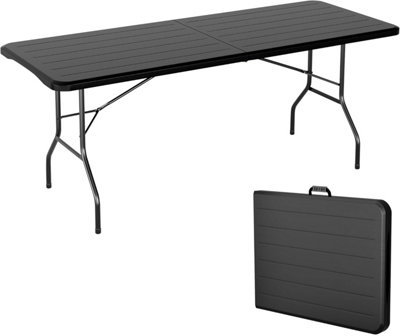 Mcc Direct Dark Folding Table Heavy Duty Outdoor And Indoor Use Garden Camping Event Table Wood 6Ft