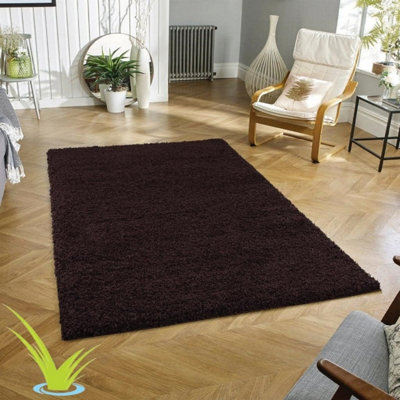 STALWART Modern Shaggy Rug5Cm Thick Pile Soft Touch Washable Area Rugs Carpet (Brown80X150Cm) from B&Q