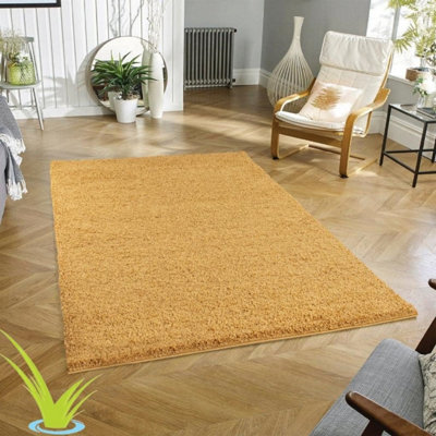 STALWART Modern Shaggy Rug5Cm Thick Pile Soft Touch Washable Area Rugs Carpet (Gold80X150Cm) from B&Q