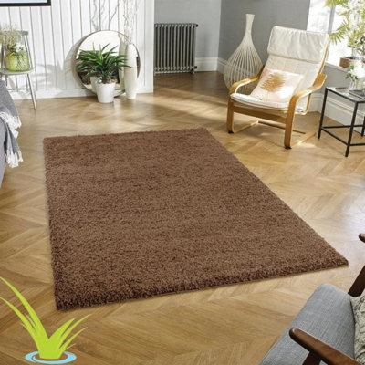 STALWART Modern Shaggy Rug5Cm Thick Pile Soft Touch Washable Area Rugs Carpet (Mocha160X230Cm) from B&Q