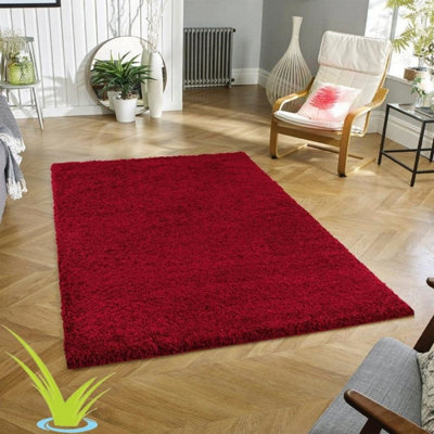 STALWART Modern Shaggy Rug5Cm Thick Pile Soft Touch Washable Area Rugs Carpet (Red160X230Cm) from B&Q