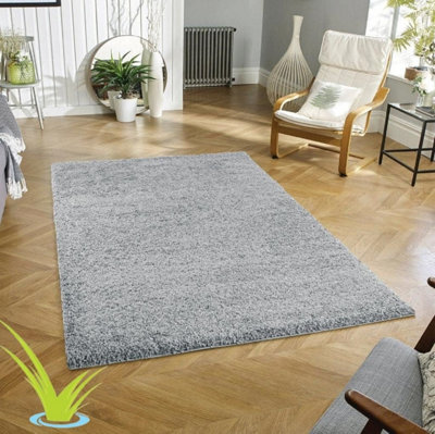 STALWART Modern Shaggy Rug5Cm Thick Pile Soft Touch Washable Area Rugs Carpet (Silver80X150Cm) from B&Q