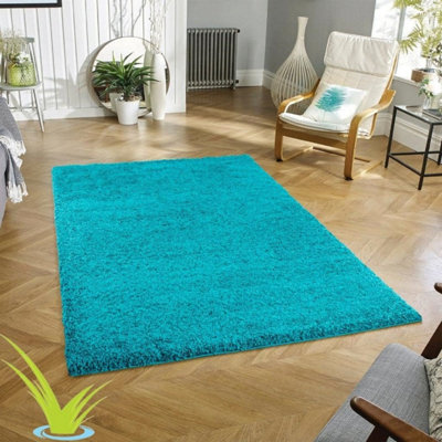 B&Q Blue Modern Shaggy Rug - Thick Pile Soft Touch Washable Area Rugs Carpet (Teal 160X230cm) 5Cm