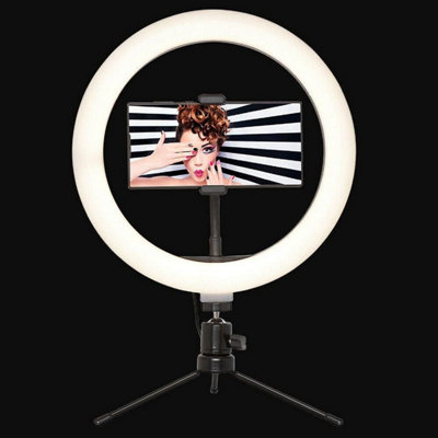 N/A: 10inch LED Ring Light with Tripod Stand & Phone Holder - USB Powered Selfie Ring Light with 3 Light Modes