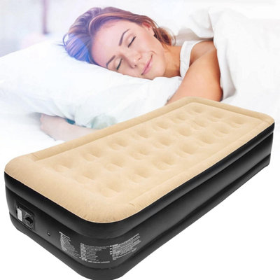 Stalwart High Pillow Raised Single Inflatable Air Bed - Flocked Mattress With Built-In Electric Pump & Bag B&Q