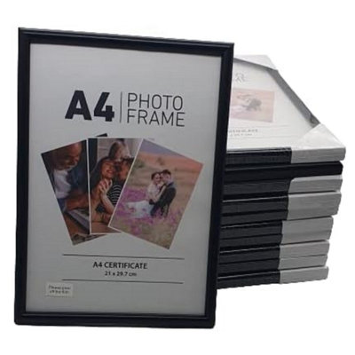 Pack Of 12 A4 Photo & Certificate FramesWall Hanging & Desk Mountable Picture Frame Plain 21Cm X29.7Cm (Black) from B&Q