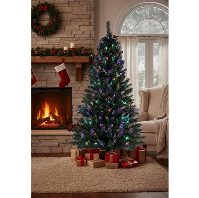  - Fibre Optic Artificial Christmas TreeXmas Tree With Fibreoptic Tips & Solid Metal StandIndoor Outdoor Decor (3FtGreen)