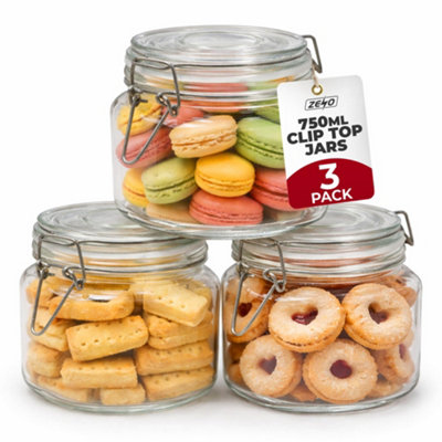 ZENO Clip Top Glass Jars 750ml 3PCS | Airtight Glass Storage Jars with Lids | Mason Style Glass Jars for Dry Food Coffee Tea Spices | Kitchen Preserving Pickle & Storage Jars - Image 2