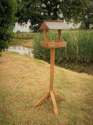 Ruddings Wood Wooden Bird Table Slate Roof Wild Garden Feeding Station Ready Made from B&Q