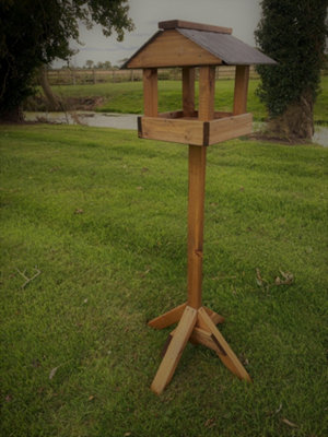 Ruddings Wood Slate Roof Wooden Bird Table Garden Seed Feeder Ready Made from B&Q