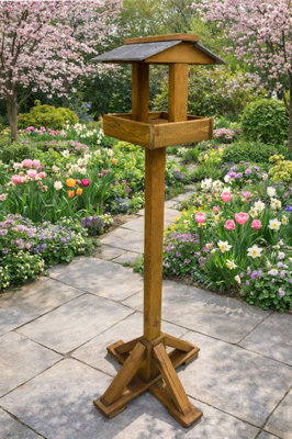 Ruddings Wood Heavy Duty Wooden Bird Table Garden Bird Feeder House Slate Roof 1.6M High from B&Q