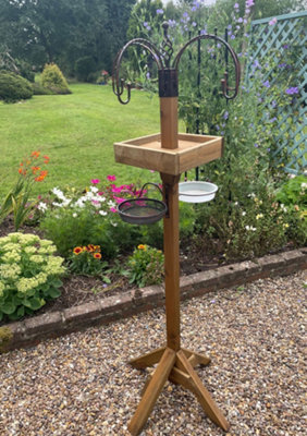 Ruddings Wood Wooden Bird Table Freestanding Feeding Station Garden Patio Wild Bird Water And Seed Dishes from B&Q