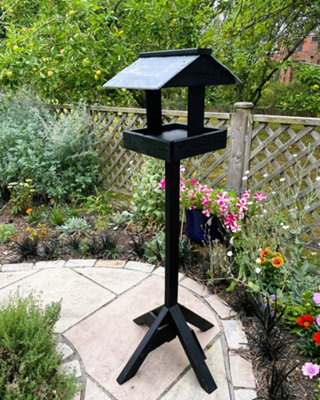 Ruddings Wood Black Wooden Wild Bird Table Slate Roof Garden Feeder Ready-Made from B&Q
