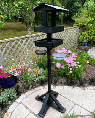 Ruddings Wood Black Wooden Slate Bird Table Two Tier Feeder Platforms Feeding Station Heavy Duty from B&Q