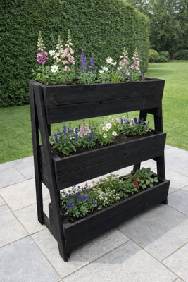 B&Q -  3 Tier Wooden Garden Black Planter 92Cm Raised Herb Vegetable Flower Bed Vertical Stand