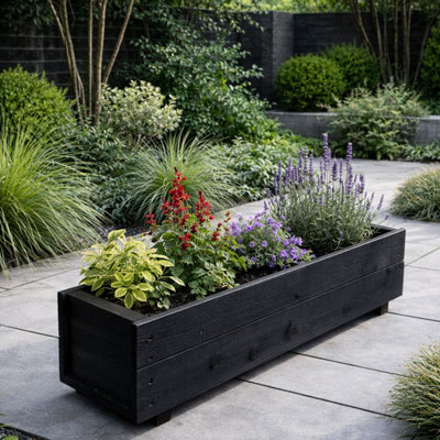 Ruddings Wood Wooden Planter Flower Trough Plant Box Black (W)100Cm(H)22Cm from B&Q