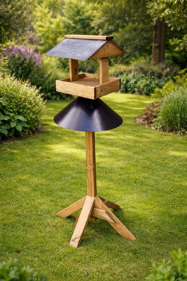 Ruddings Wood Handcrafted Wooden Bird Table With Metal Squirrel Baffle Guard & Slate Roof from B&Q