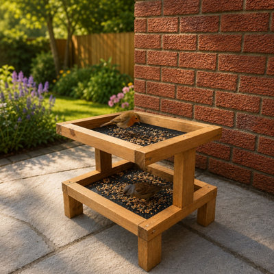 Ruddings Wood Two-Tier Wooden Ground Bird Feeder With Fine Mesh Trays  Raised Wild Bird Feeding Station from B&Q