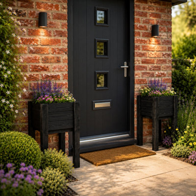 B&Q -  Set Of 2 Tall Black Wooden Planters Handmade Fully Assembled Outdoor Flower Boxes