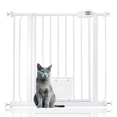 Bettacare Pet Gate With Lockable Cat Flap81.4Cm89CmWhite75Cm In HeightDog Safety Barrier With Cat Flap from B&Q