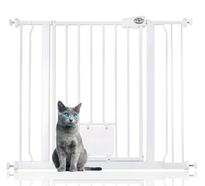 Bettacare Pet Gate With Lockable Cat Flap94.3Cm102.3CmWhite75Cm In HeightDog Safety Barrier With Cat Flap from B&Q
