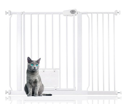 Bettacare Pet Gate With Lockable Cat Flap107.4Cm115CmWhite75Cm In HeightDog Safety Barrier With Cat Flap from B&Q