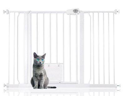 Bettacare Pet Gate With Lockable Cat Flap120.3Cm127.9CmWhite75Cm In HeightDog Safety Barrier With Cat Flap from B&Q
