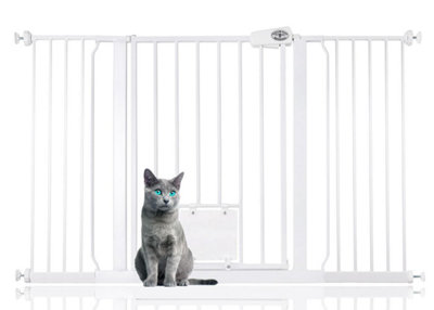 Bettacare Pet Gate With Lockable Cat Flap133.2Cm140.8CmWhite75Cm In HeightDog Safety Barrier With Cat Flap from B&Q