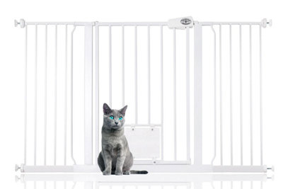 Bettacare Pet Gate With Lockable Cat Flap139.8Cm147.4CmWhite75Cm In HeightDog Safety Barrier With Cat Flap from B&Q