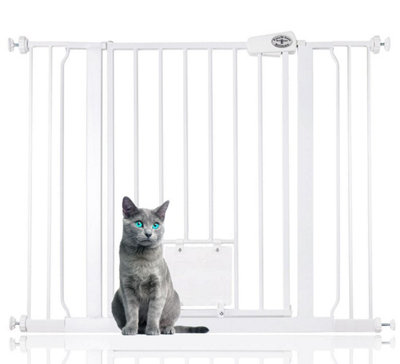 Bettacare Pet Gate With Lockable Cat Flap100.8Cm108.4CmWhite75Cm In HeightDog Safety Barrier With Cat Flap from B&Q