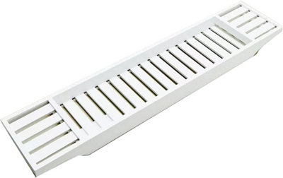 Almineez Luxury Bamboo Wood Bath Tub Caddy Rack TrayWater Resistant Bathroom Shelf Tidy Tray Storage Shelf Organiser White from B&Q