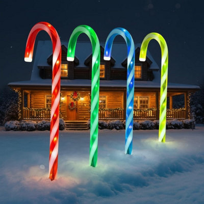 Almineez 4 Candy Cane Multi Coloured Led Light Up 50Cm Stakes Garden Path Outdoor Indoor from B&Q