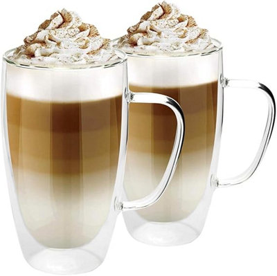 Almineez Set O 2 Double Walled Glass Coffee Mugs 450Ml Thermal Insulated Borosilicate Glass Cups With Handle For Tea from B&Q