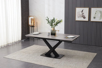 Interior Emporium Ie Nordic Rock Extendable Ceramic Dining Table (Grey)With 4 Static Chairs (Black Grey Green Teel) from B&Q