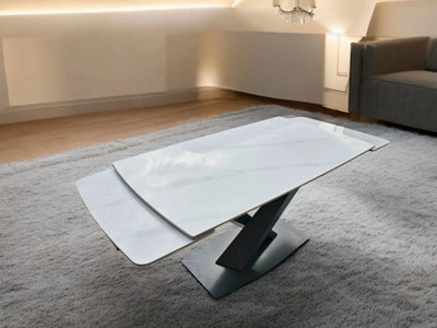 Interior Emporium Ie Nordic Rock Extendable Ceramic Dining Table (White)With 4 Static Chairs (Black Grey Green Teel) from B&Q