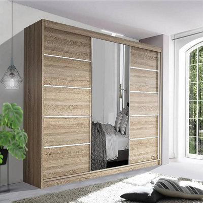 Interior Emporium Ie Oslo Wradrobe With Rails & Shelves With Led Light Sliding Door Wardrobe With Led Light ( Oak 150 Cm ) from B&Q