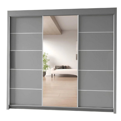 Interior Emporium Ie Oslo Wradrobe With Rails & Shelves With Led Light Sliding Door Wardrobe With Led Light ( Grey 150 Cm ) from B&Q