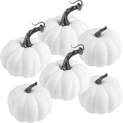 B&Q -  6 White Halloween Foam Pumpkins Artificial Decorative Autumn Fall Mixed Sizes