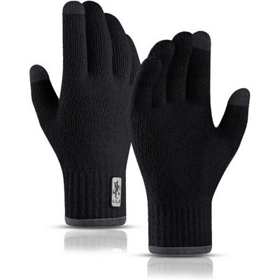 B&Q -  Black Thermal Touch Screen Knitted Gloves Warm Winter Gloves For Mobile Phone Use Outdoors